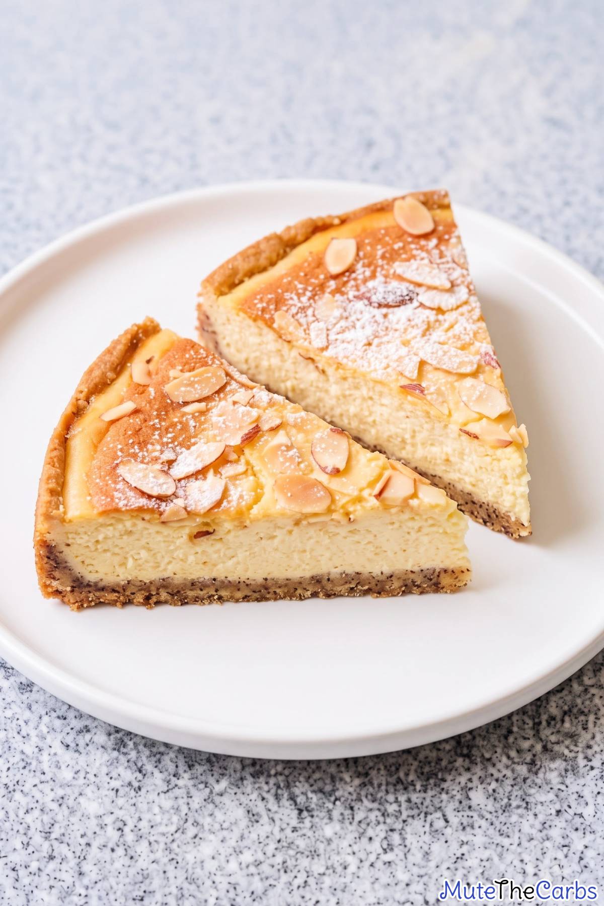 Flaky keto almond cheesecake slice