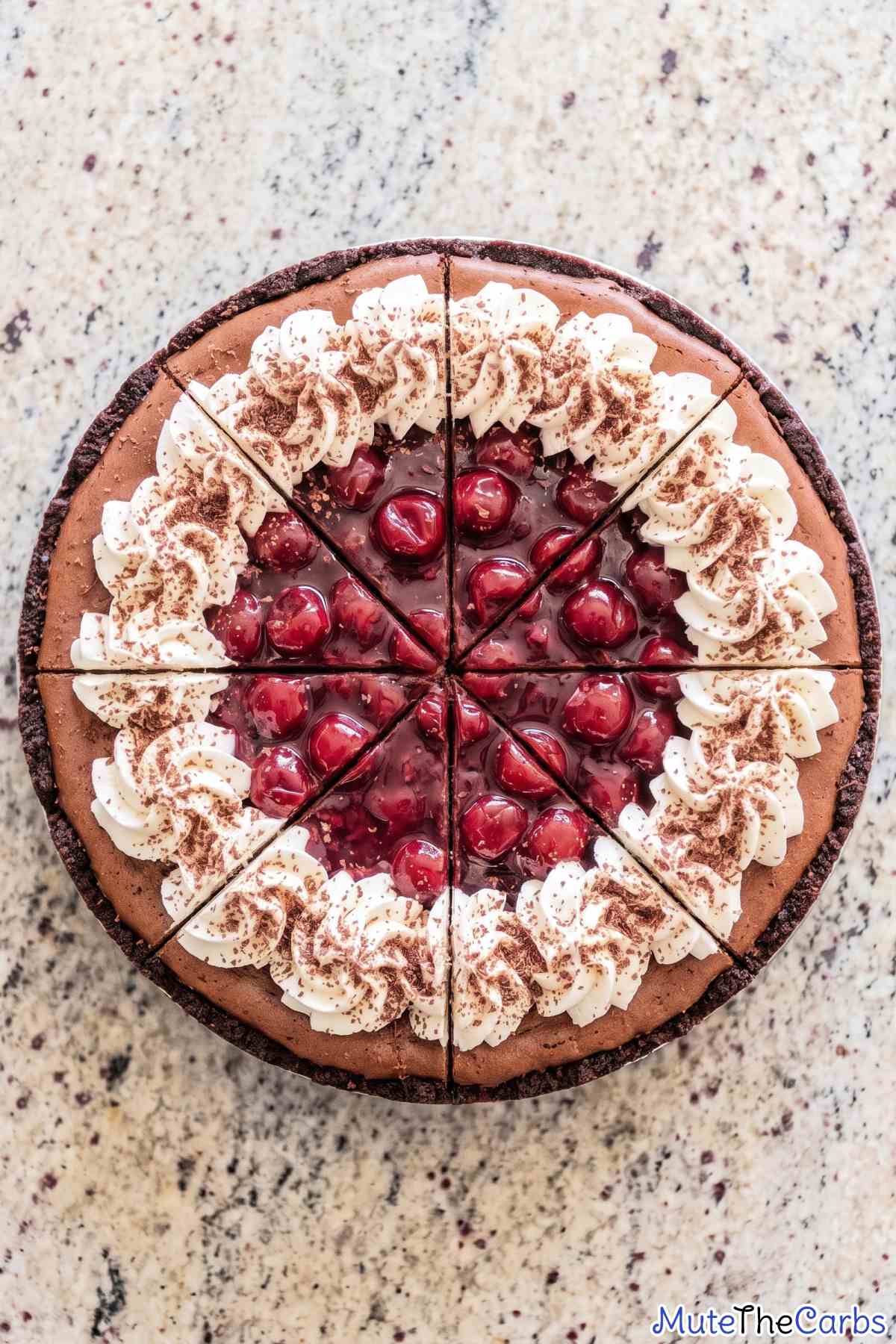 Keto chocolate cherry cheesecake slice