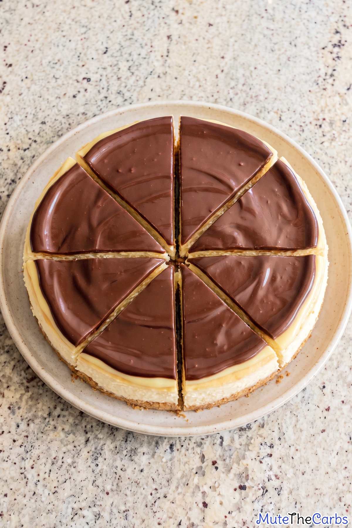 Low carb Boston cream cheesecake slice