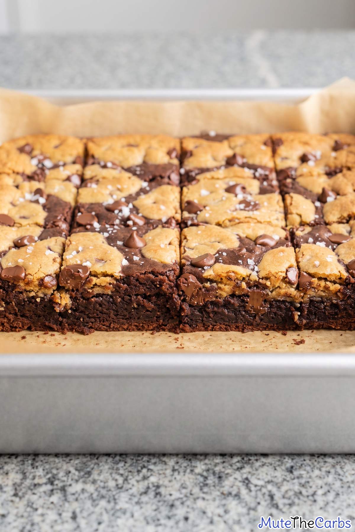 Layered keto brookie bars on a plate