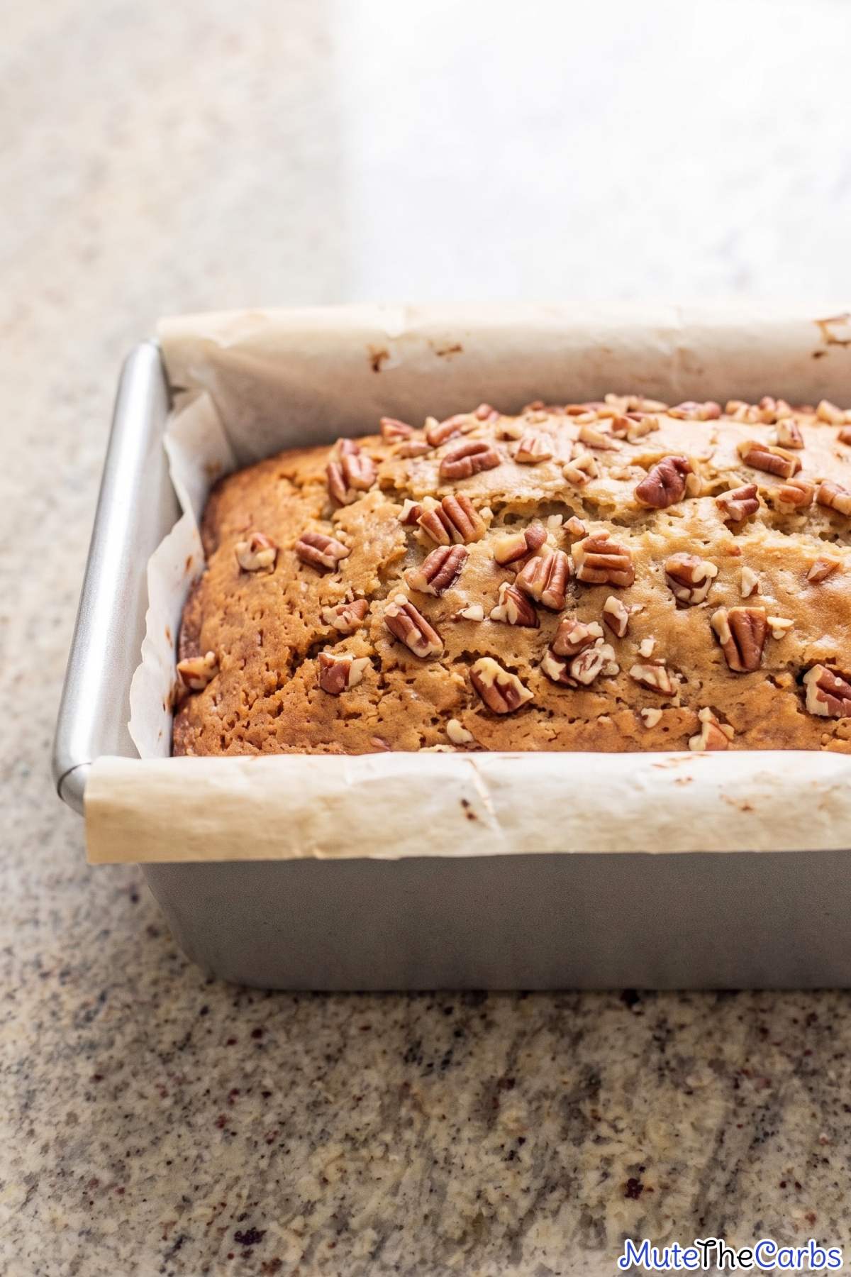 golden loaf of keto pecan bread