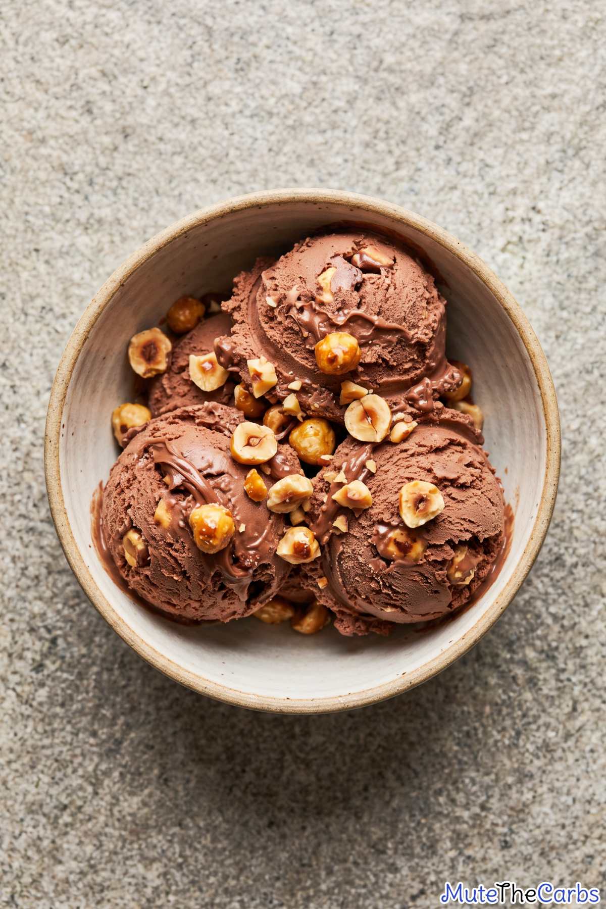 Bowl of keto chocolate hazelnut ice cream