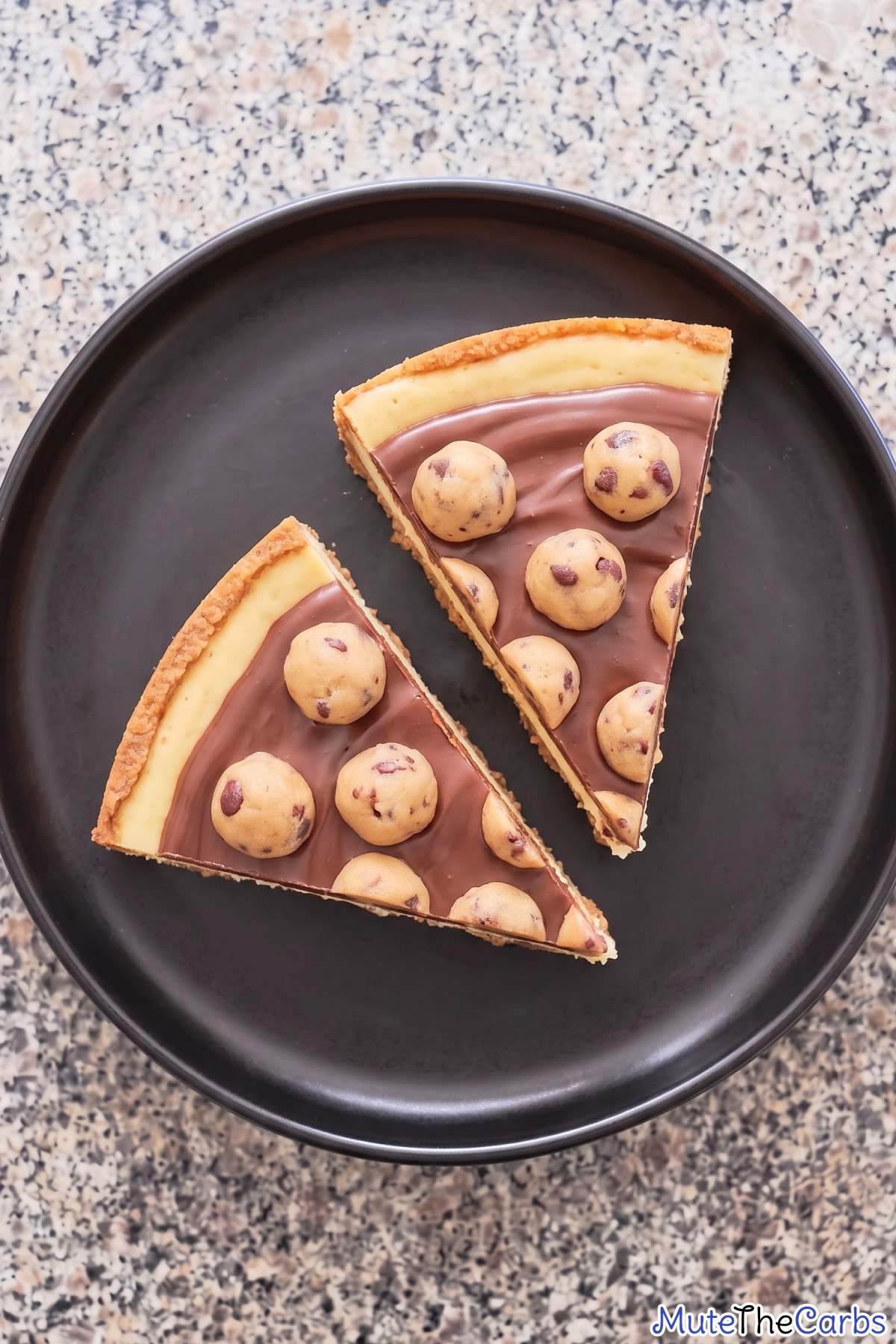 Slice of keto cookie dough cheesecake