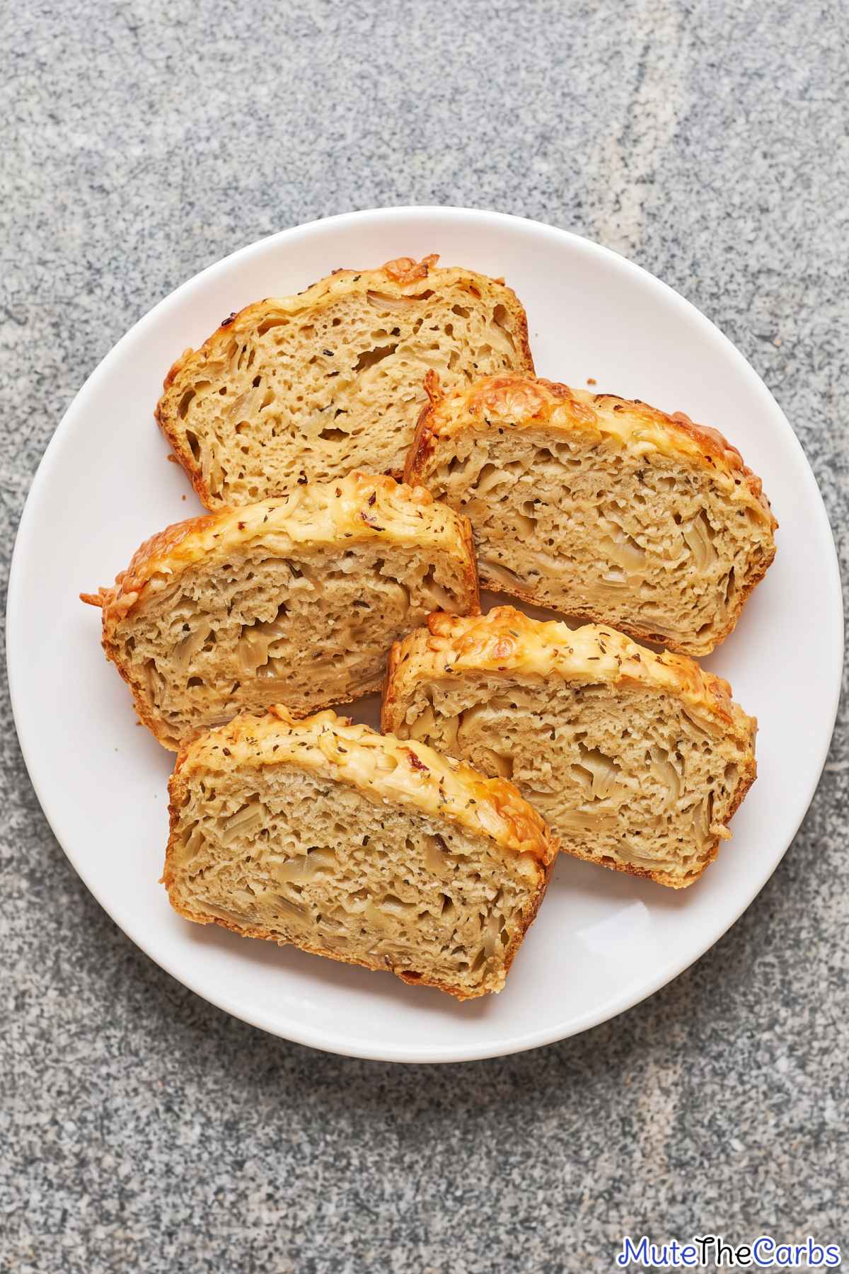 Warm keto French onion bread slice
