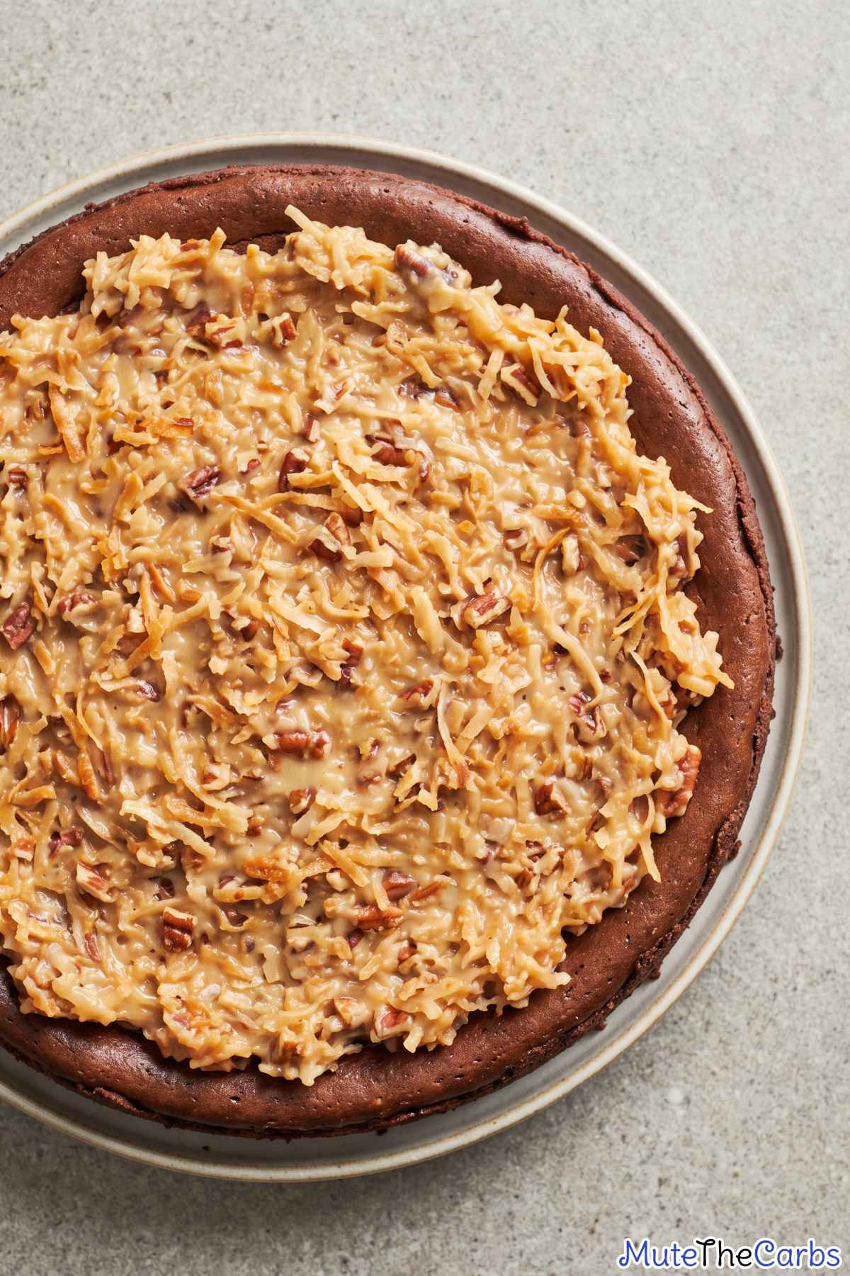 Low carb German chocolate cheesecake slice