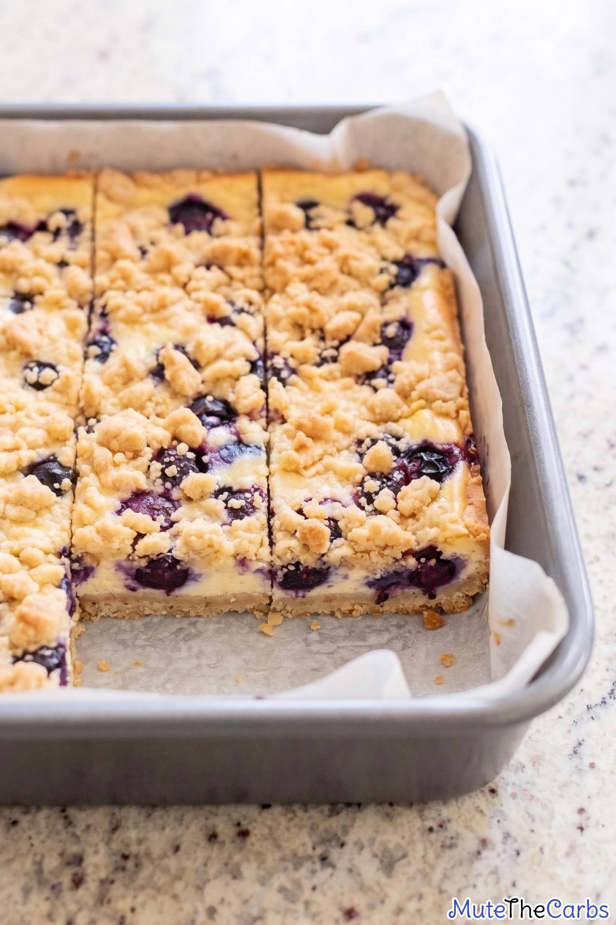 Keto lemon blueberry crumble bars on a plate