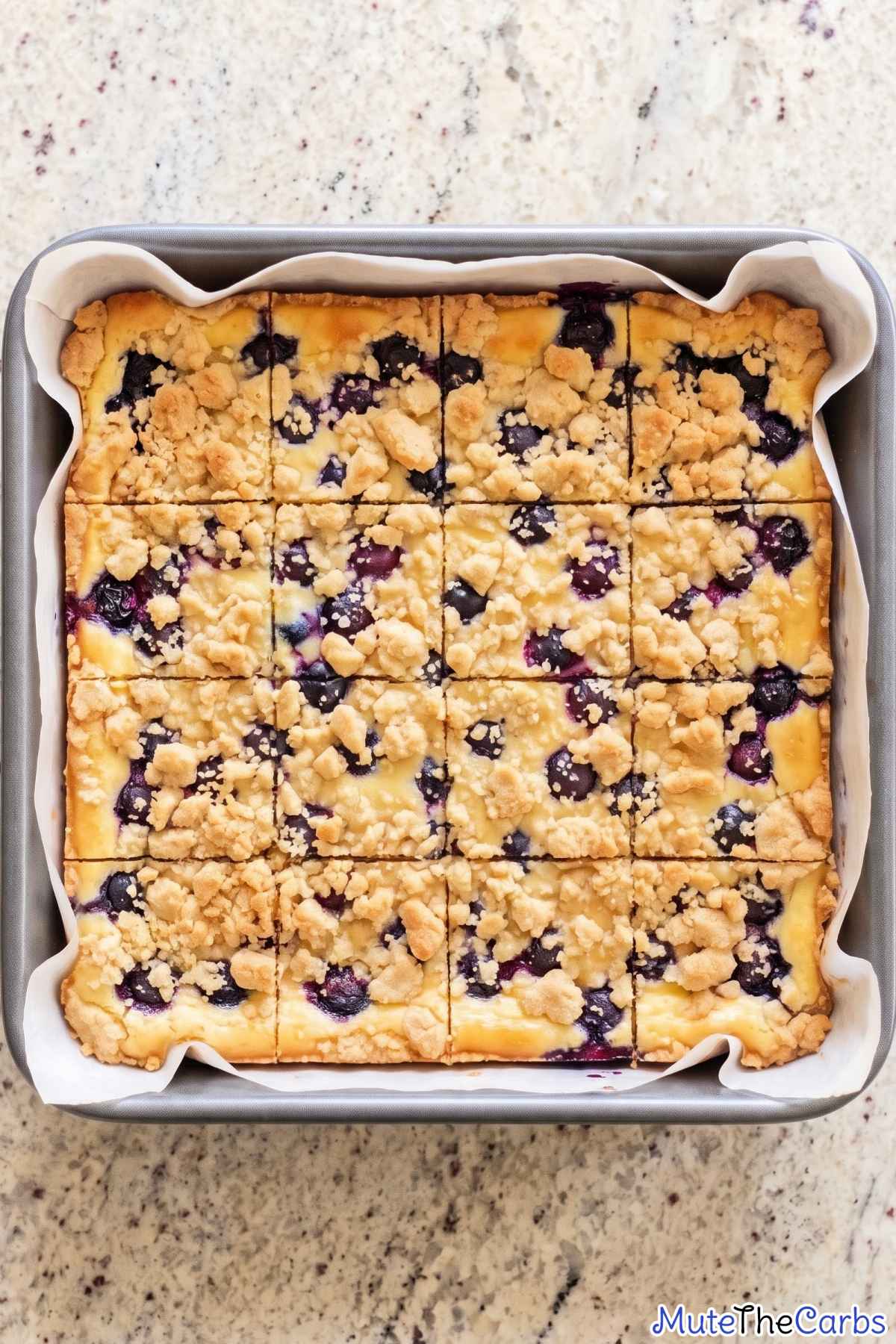 Stack of keto lemon blueberry crumble bars