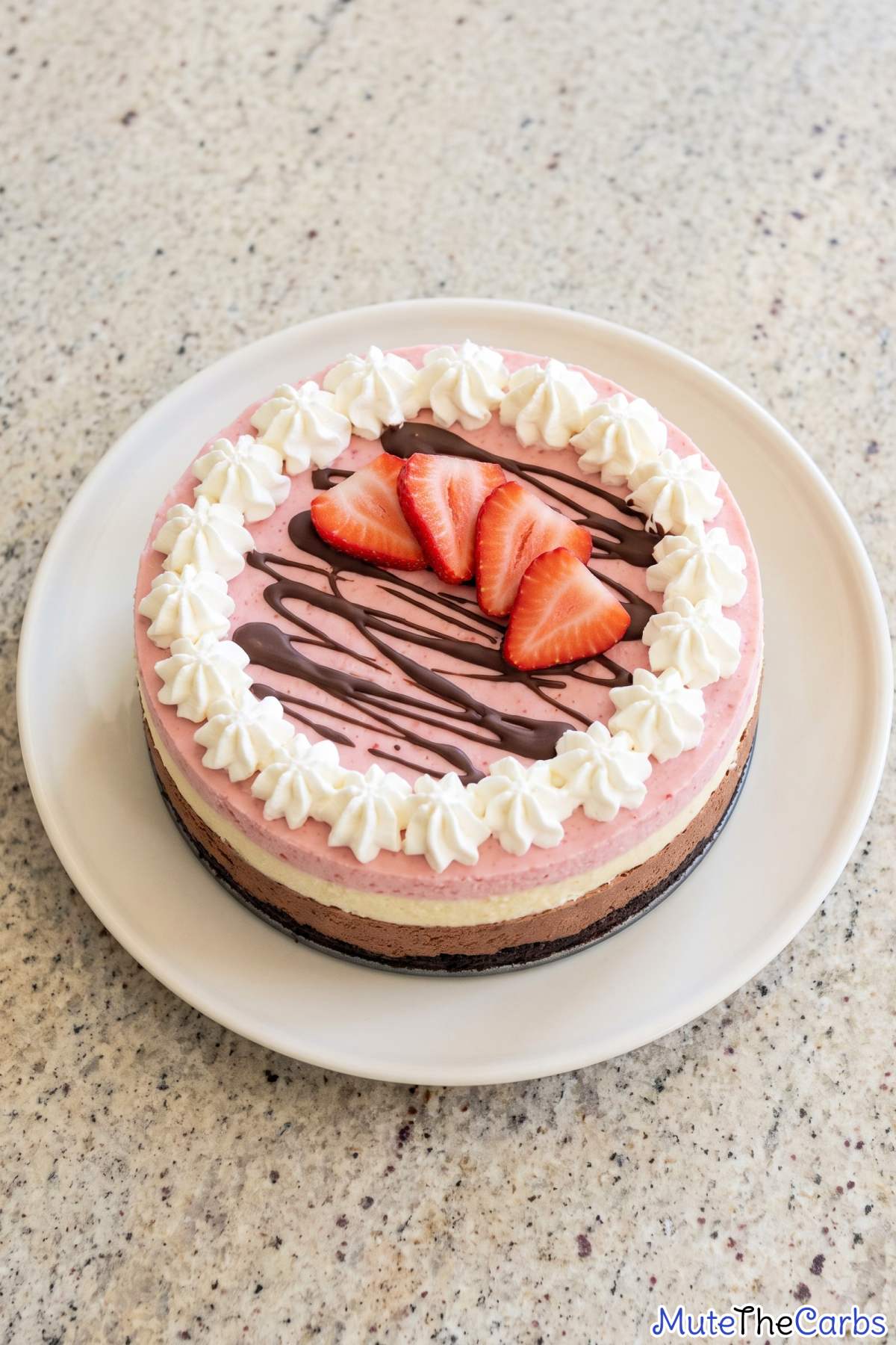 Three layer keto Neapolitan cheesecake