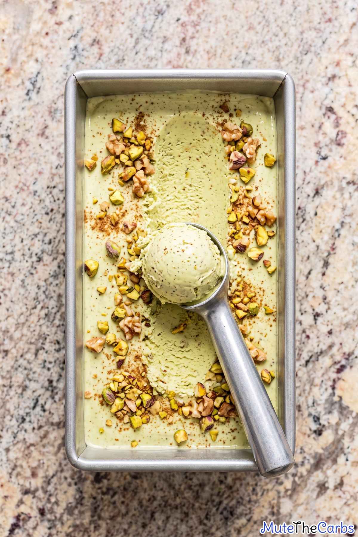 Low carb pistachio baklava ice cream scoop