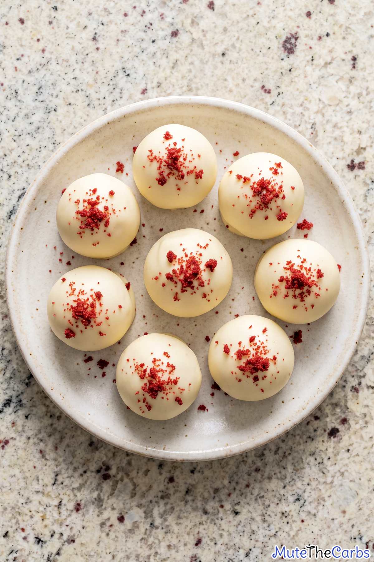 Bite sized keto red velvet cheesecake treat