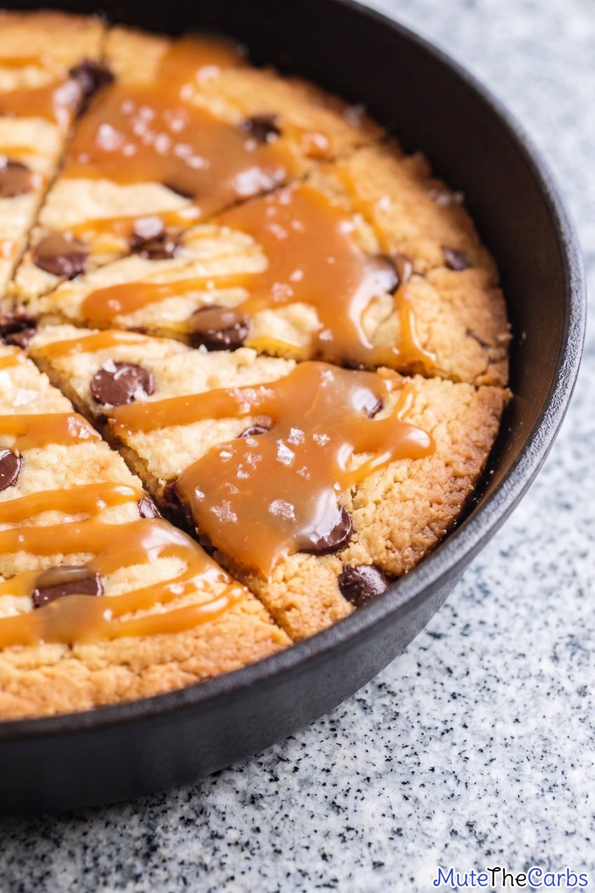 Chewy keto salted caramel cookie skillet