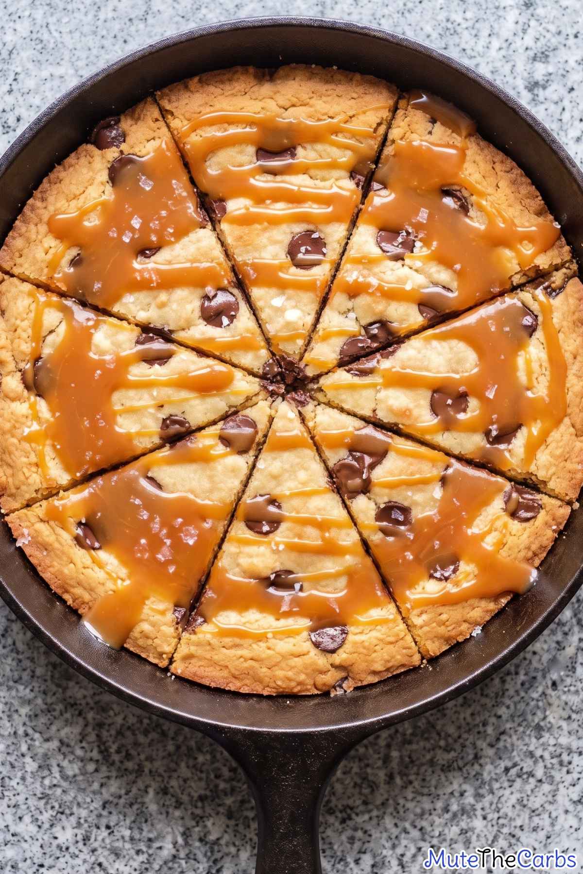 Soft keto salted caramel skillet cookie
