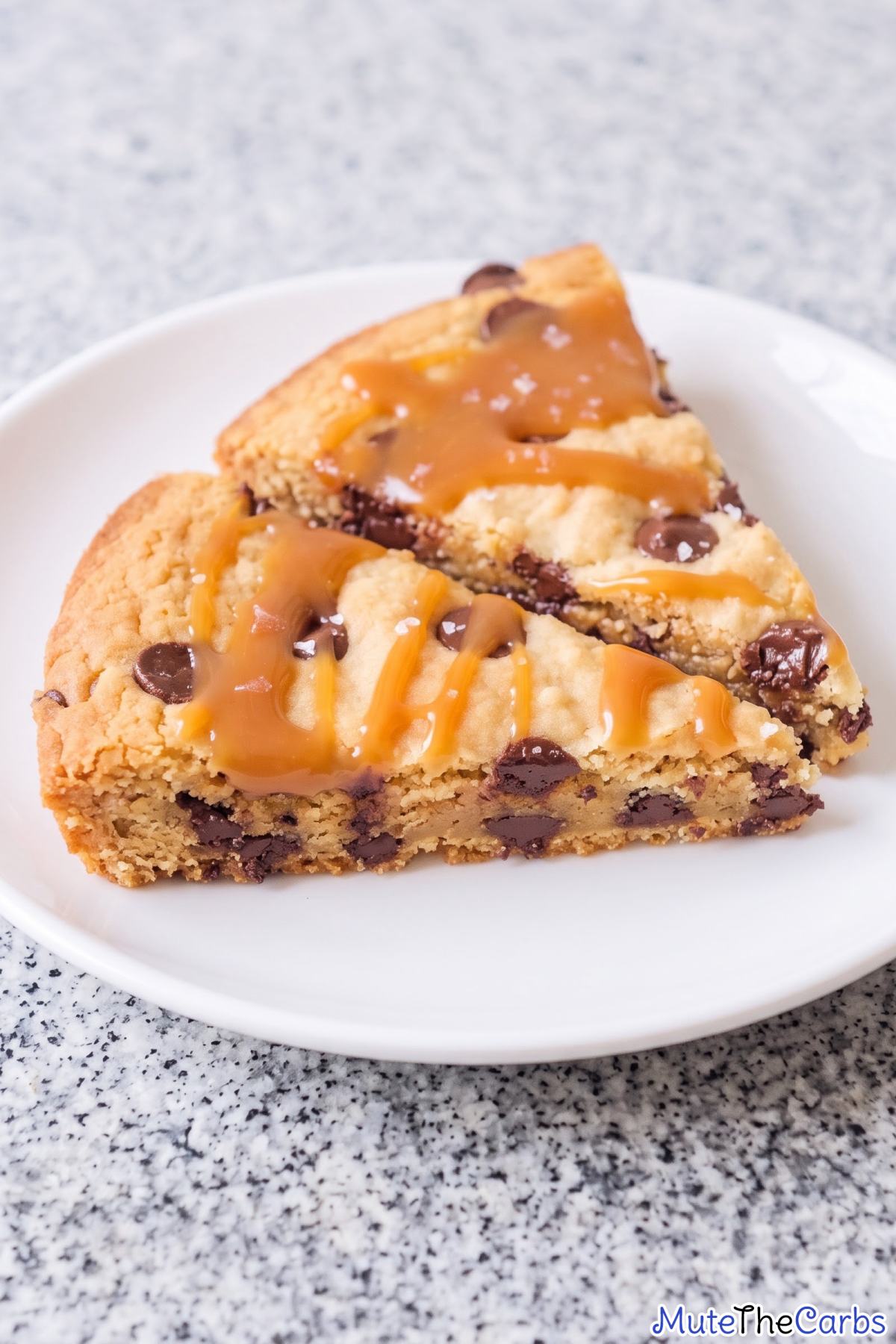 Thick low carb salted caramel skillet cookie