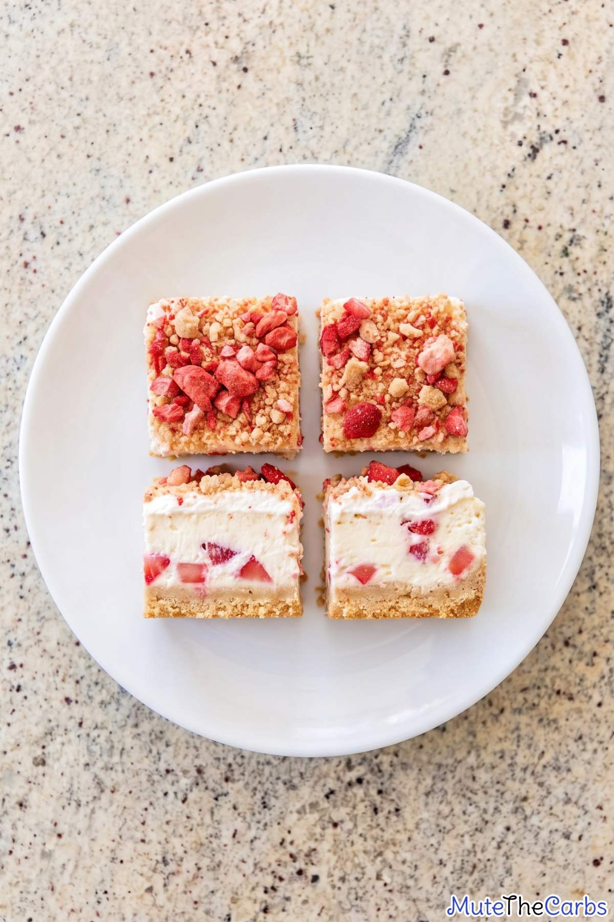 Sweet low carb strawberry crunch cheesecake
