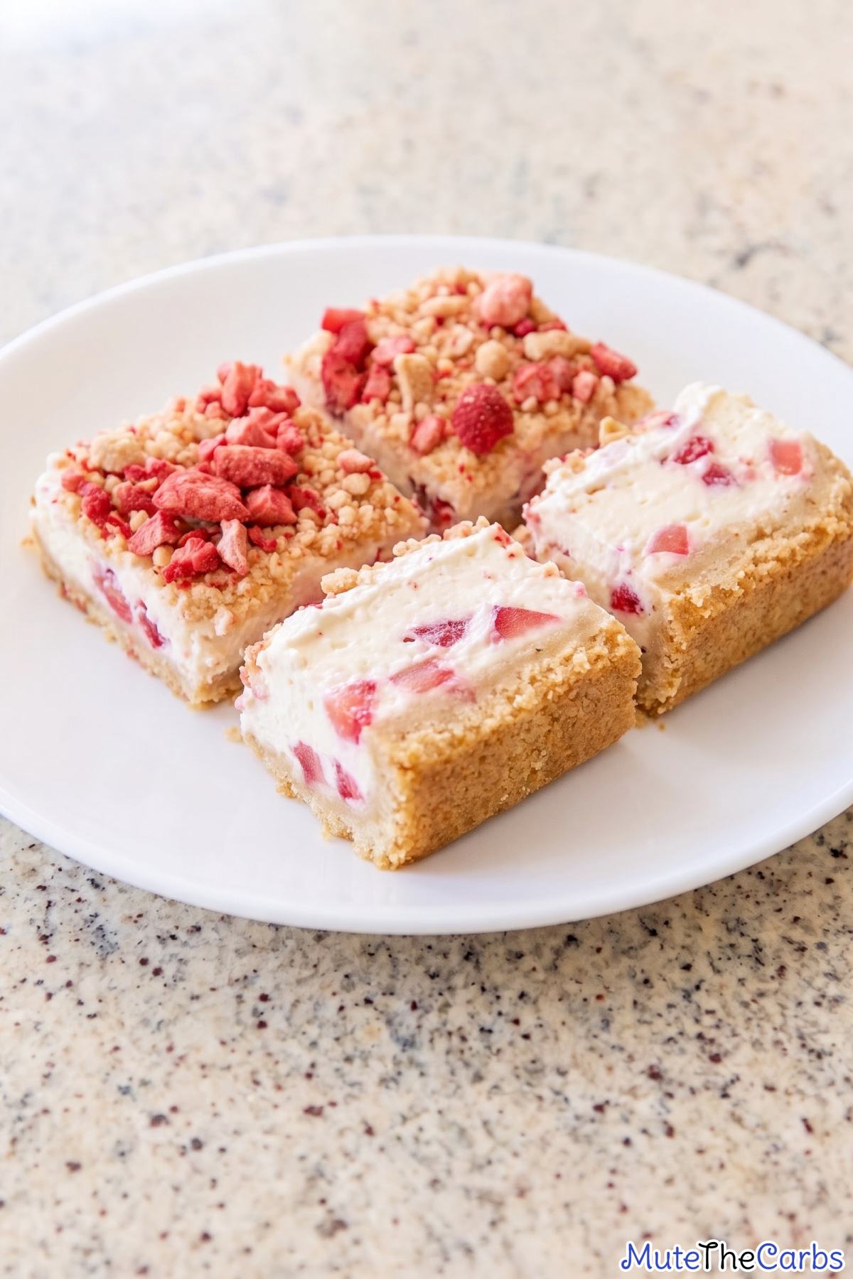 Creamy keto strawberry crunch cheesecake
