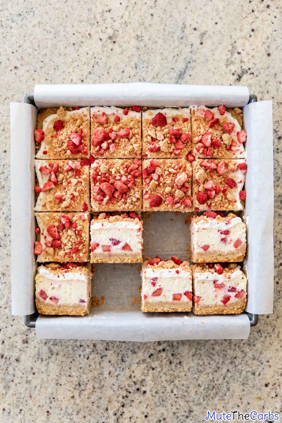 Homemade keto strawberry crunch cheesecake