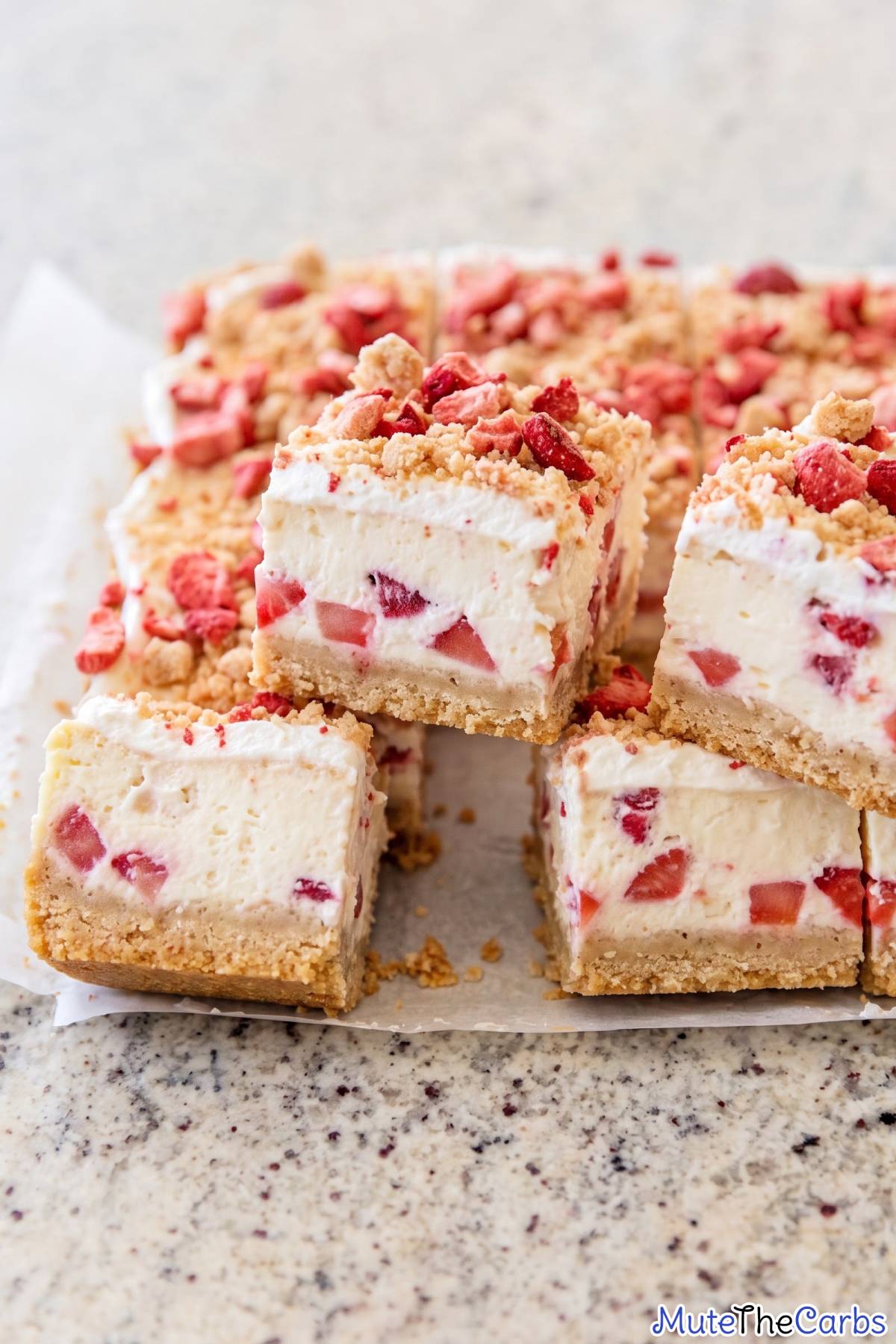 Fresh keto strawberry crunch cheesecake