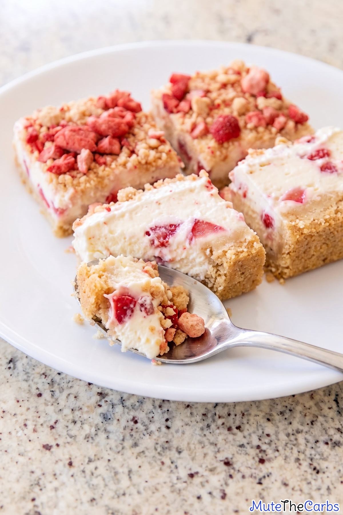 Low carb strawberry crunch cheesecake