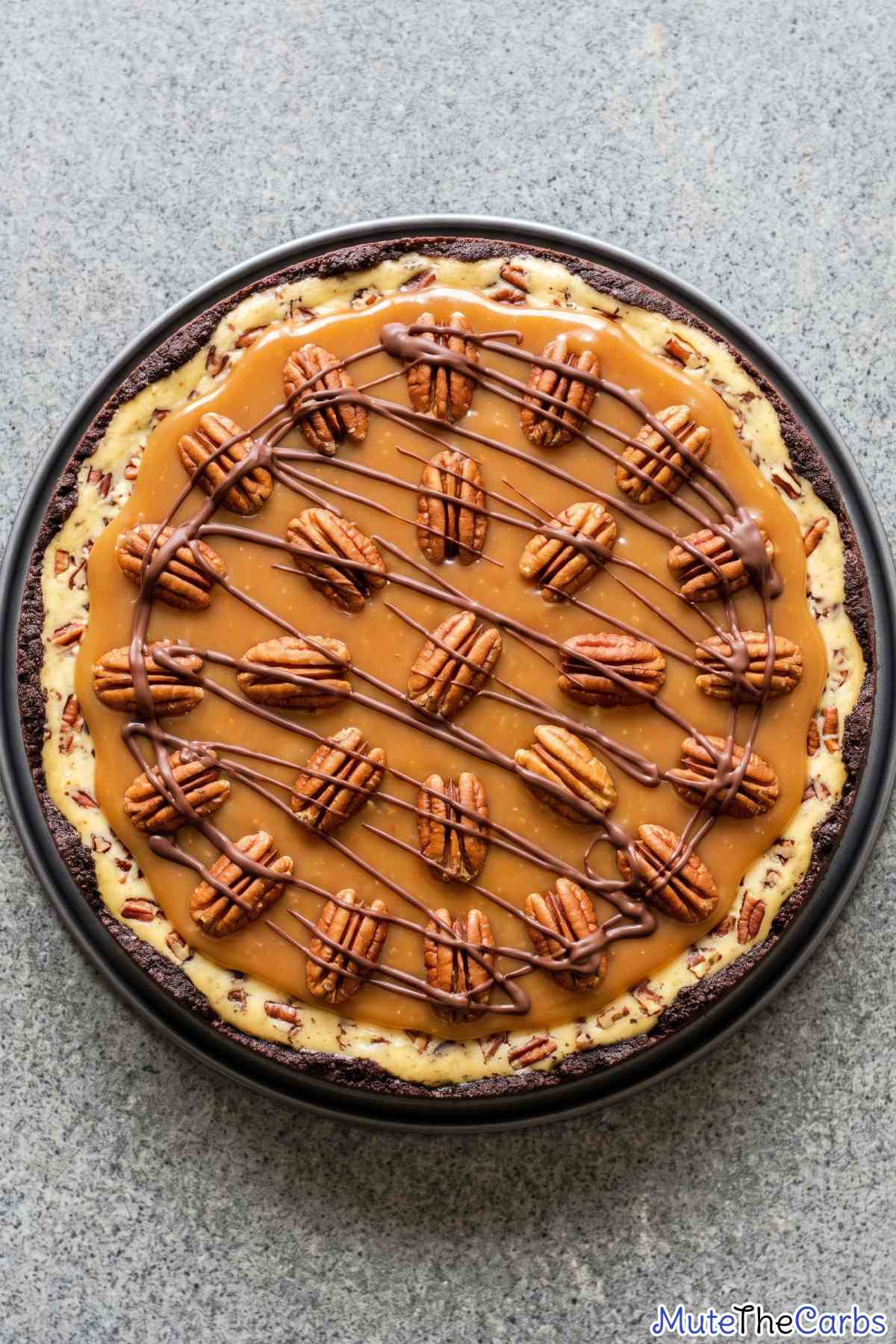 Creamy keto turtle cheesecake with pecans