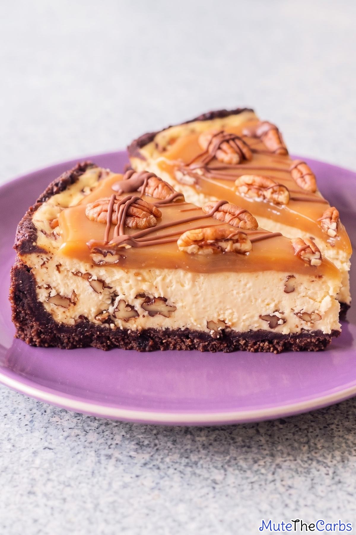 Silky keto turtle cheesecake slice